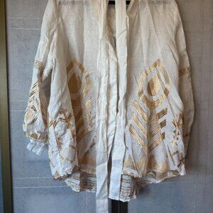 Greek Boho White & Gold Embroidered Tunic Top – One Size